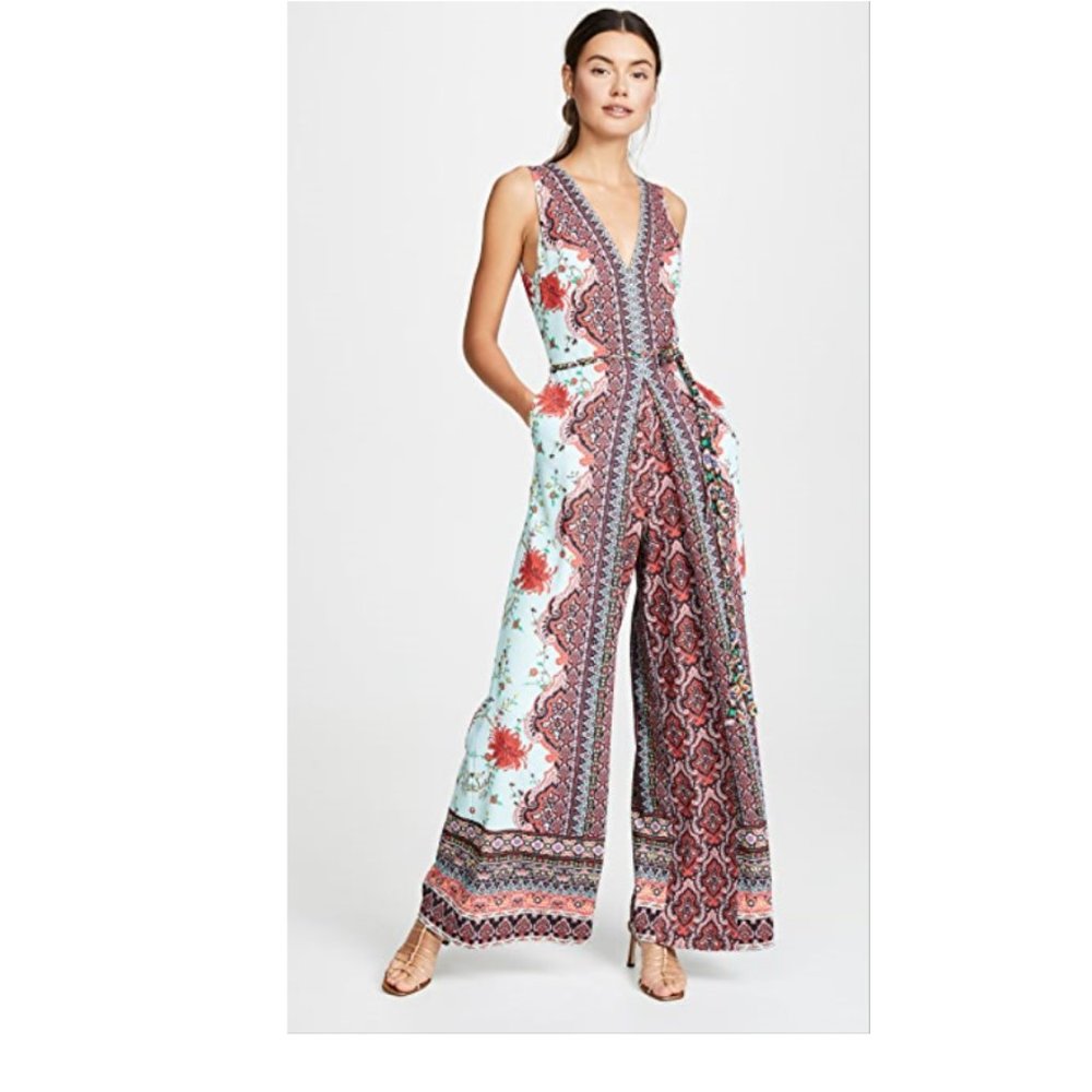 Alice +Olivia Audrie Pleat Floral Blue Jumpsuit. - Picture 10 of 10
